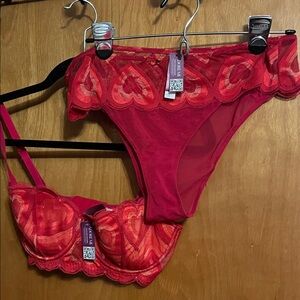 Adore Me Red and Pink Lace Bra Set